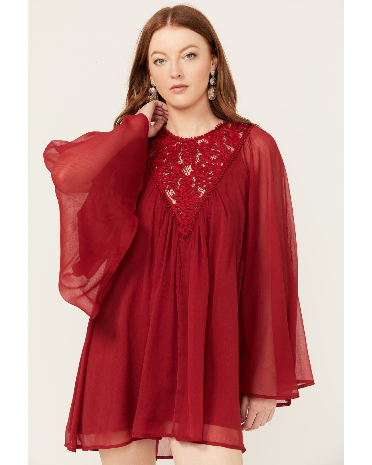 Image #1 - Free People Women's Sunshine of Love Long Sleeve Mini Dress, Red, hi-res