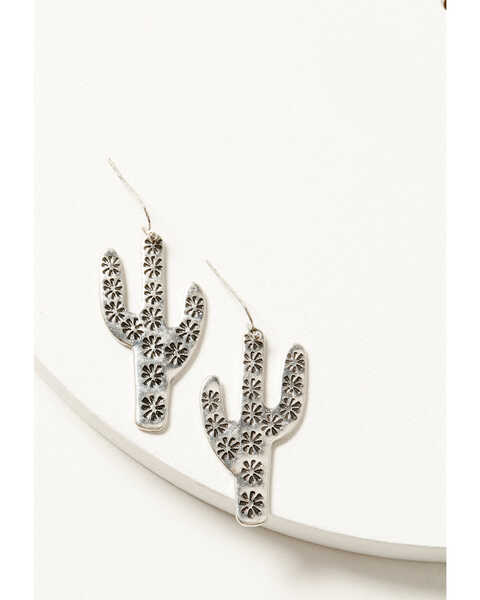 Shyanne Women's Oversized Floral Pressed Cactus Earrings, Silver, hi-res