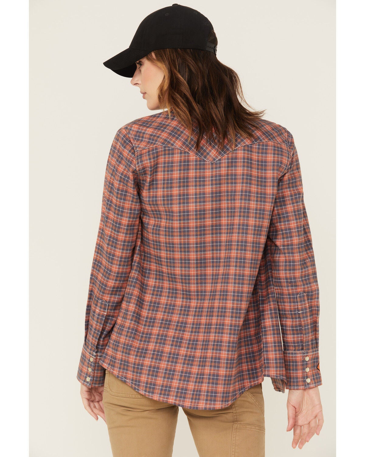 Image #4 - Wrangler Women's FR Plaid Print Long Sleeve Snap Work Shirt - Plus, Red, hi-res