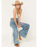 Image #1 - Wrangler X Lainey Wilson Women's Medium Wash High Rise Embroidered Cheeky Wide Leg Denim Jeans, Medium Wash, hi-res