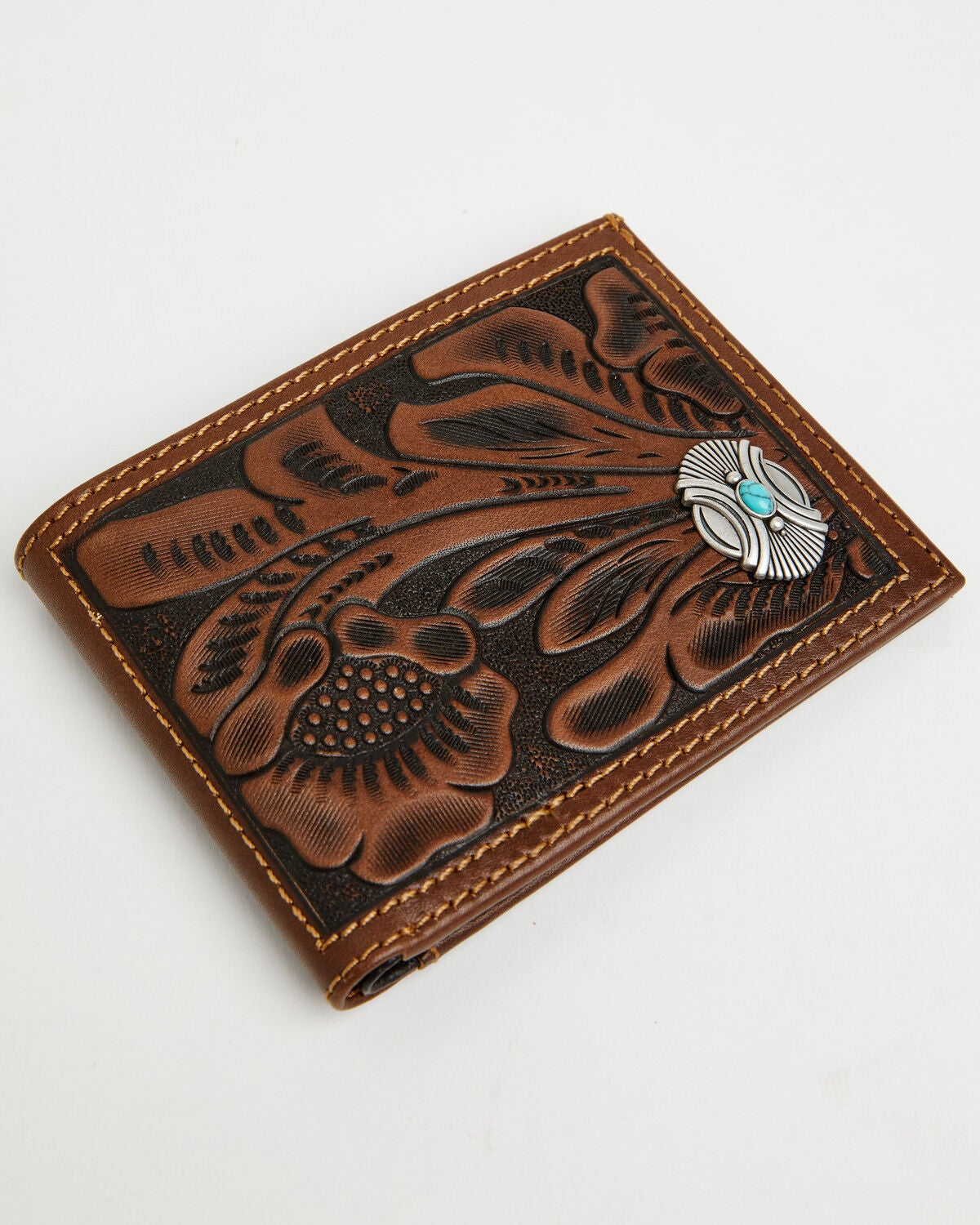 Cody James Men's Prescott Tooled Leather Concho Bifold Wallet, Brown, hi-res
