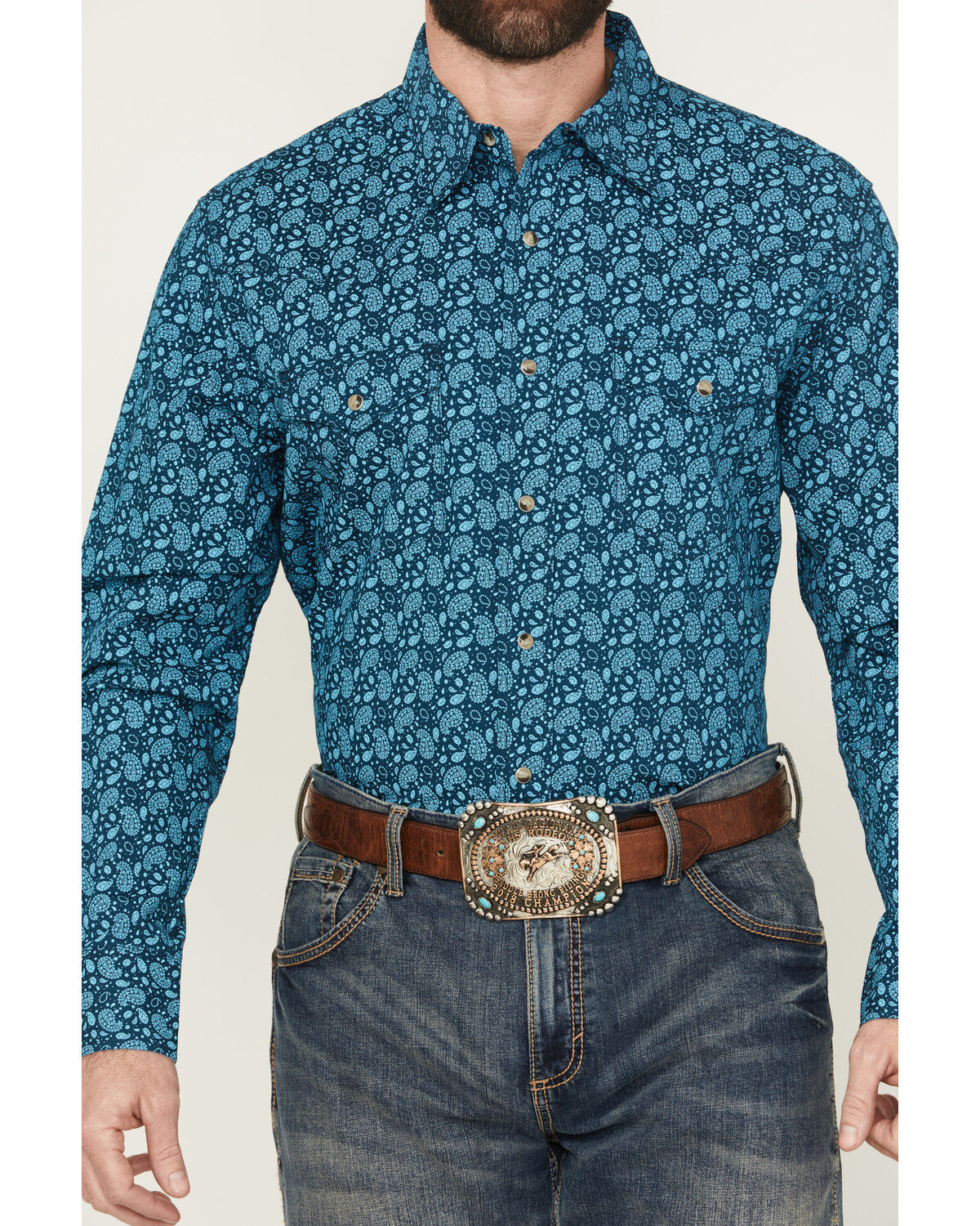 Image #3 - Wrangler Men's 20X Paisley Print Long Sleeve Snap Stretch Western Shirt - Tall, Navy, hi-res
