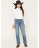 Image #1 - Wrangler Girls' Embroidered Trouser Stretch Denim Jeans, Blue, hi-res
