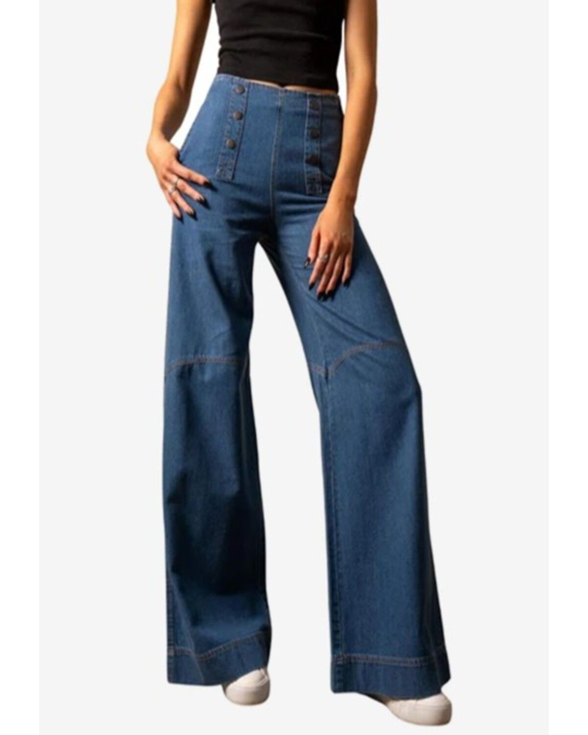 Kimes Ranch Women's Dark Wash Striped High Rise Sophie Wide Leg Stretch Denim Jeans, Dark Wash, hi-res