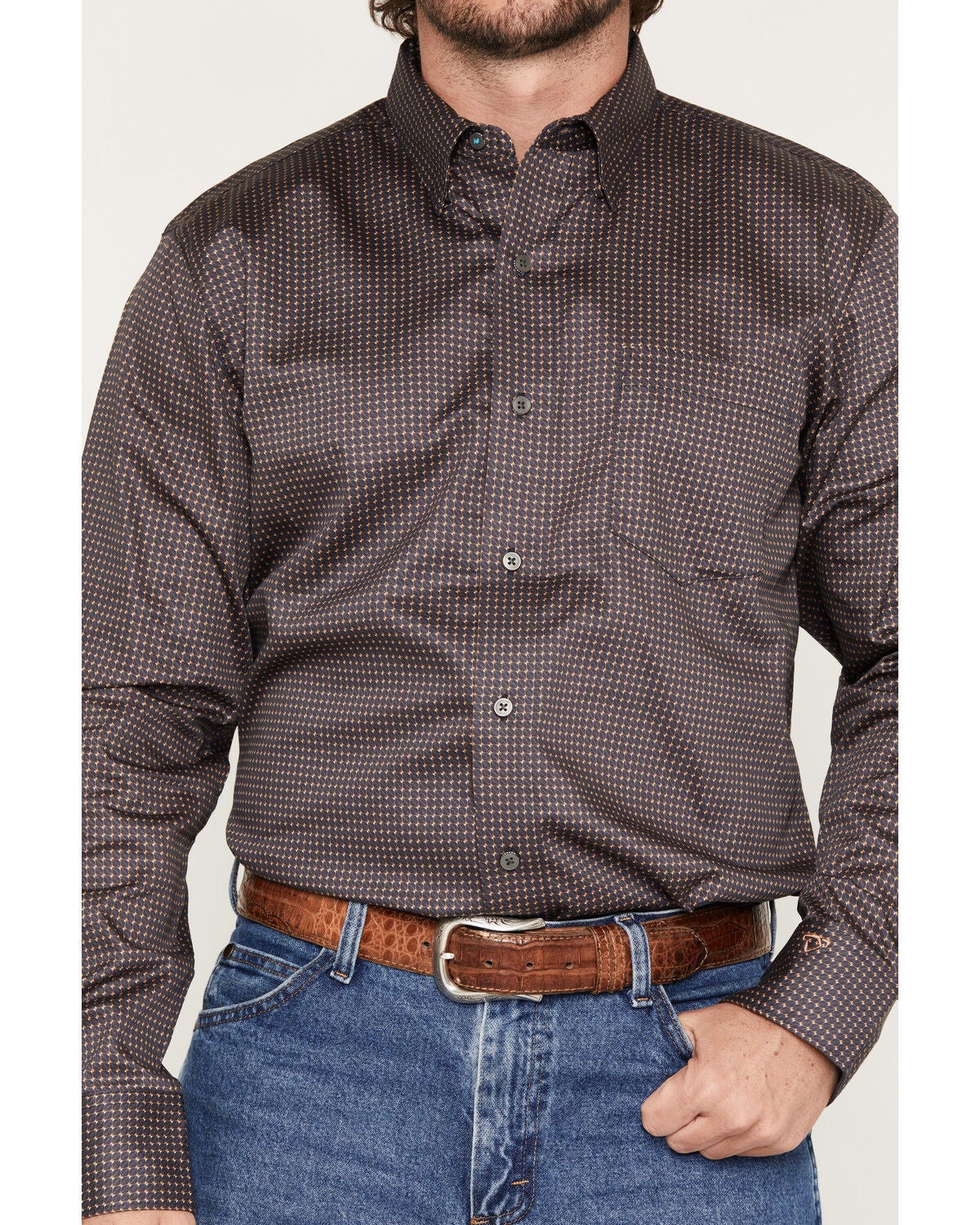 Image #3 - Wrangler X Cody Johnson Men's Geo Print Long Sleeve Button-Down Western Shirt, Navy, hi-res