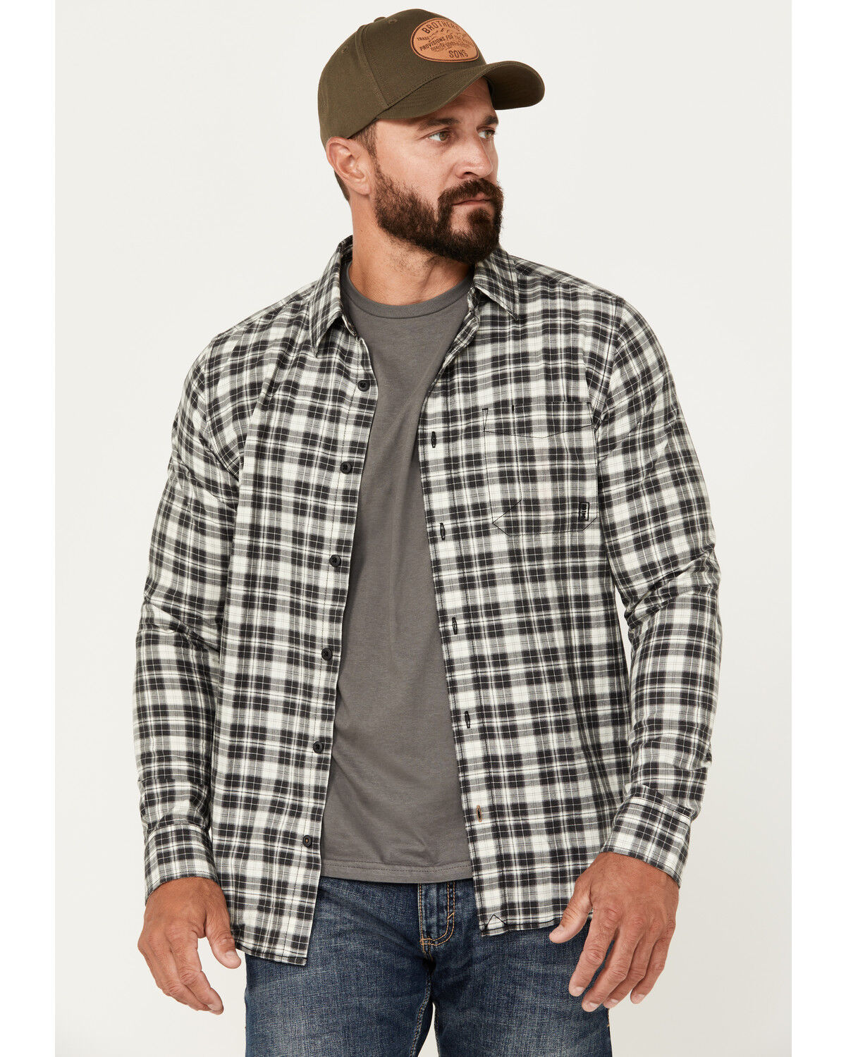 Image #1 - Brothers and Sons Men's Custer Herringbone Long Sleeve Button-Down Shirt, Charcoal, hi-res