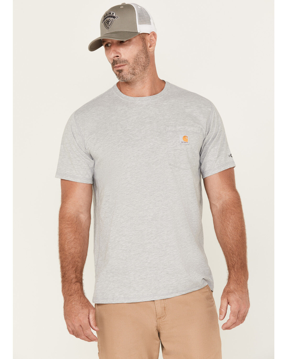 Image #1 - Carhartt Men's Force Relaxed Midweight Logo Pocket Work T-Shirt, Silver, hi-res