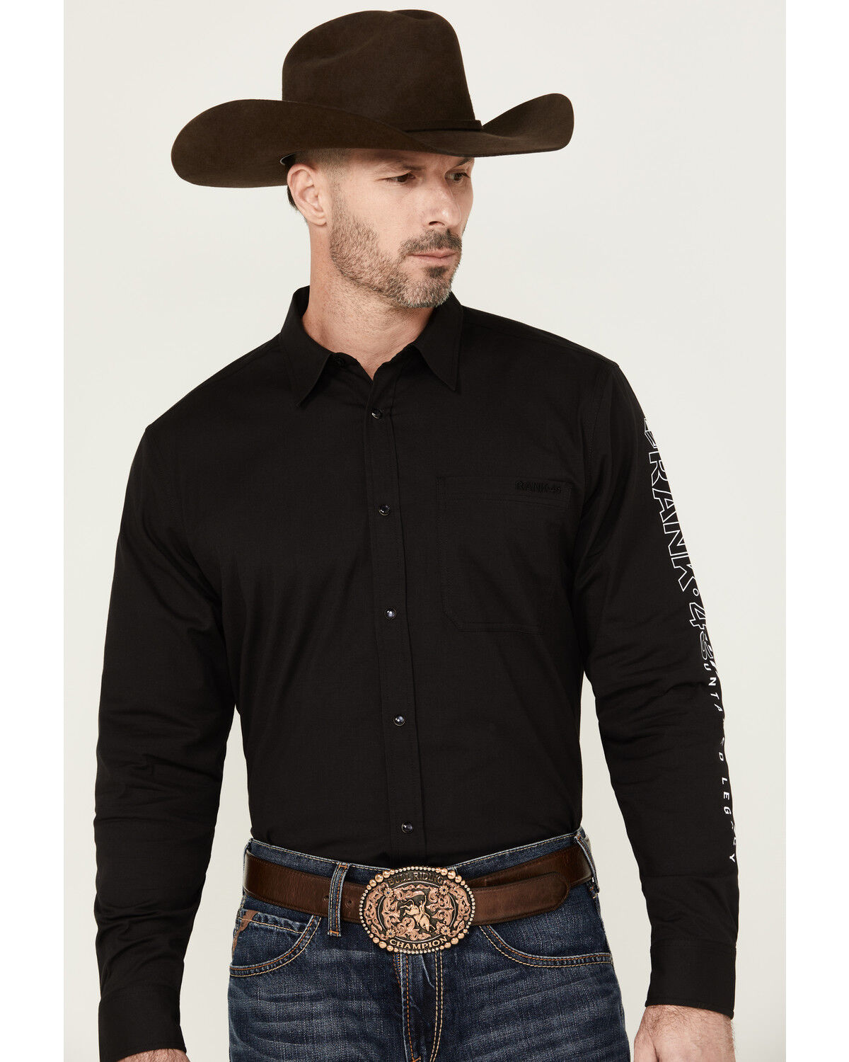Image #2 - RANK 45® Men's American Legend Logo Performance Twill Long Sleeve Pearl Snap Western Shirt, Black, hi-res