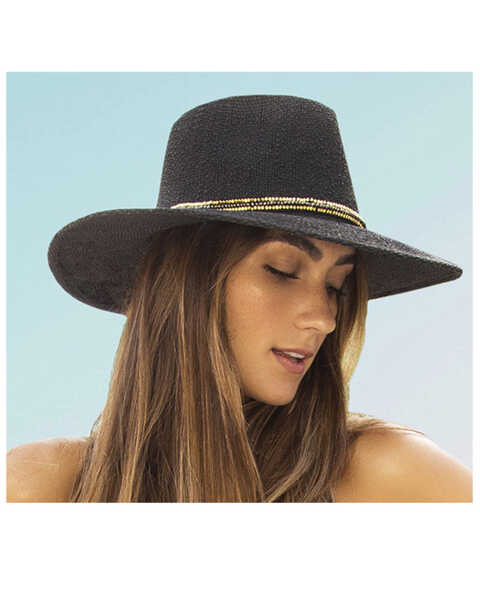 Image #2 - Nikki Beach Women's Monte Carlo Straw Rancher Hat , Black, hi-res