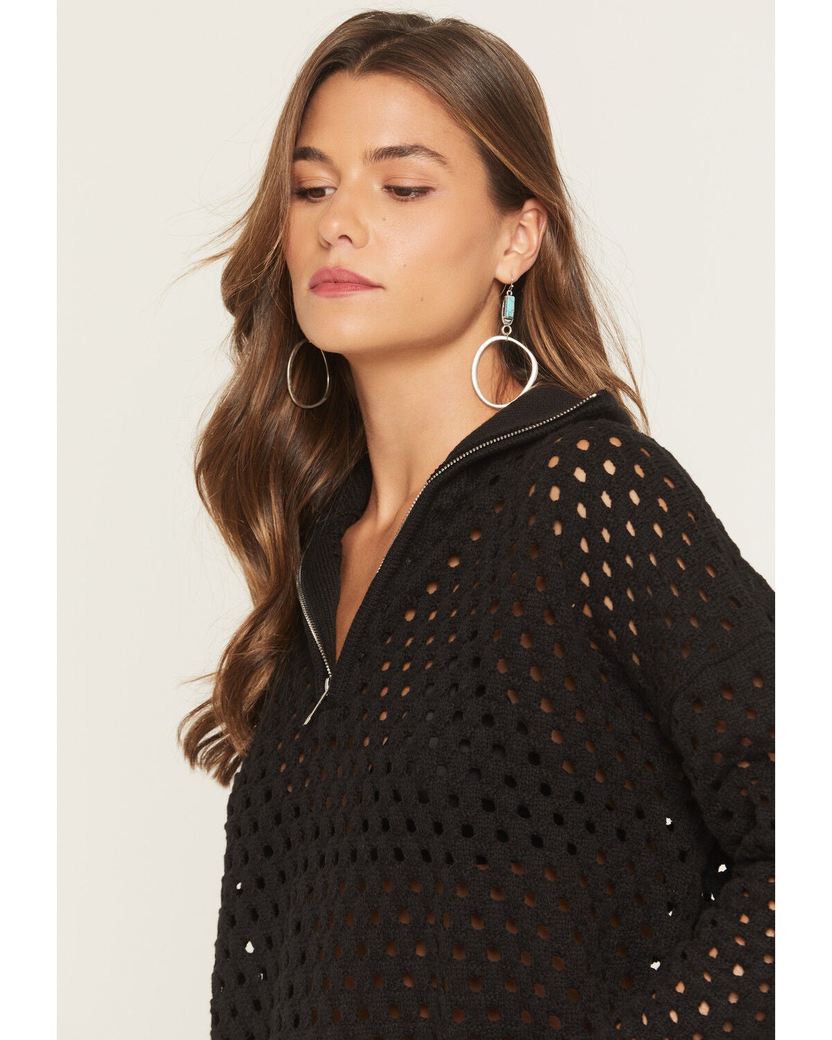 Elan Women's Crochet Half Zip Long Sleeve Sweater | Sheplers