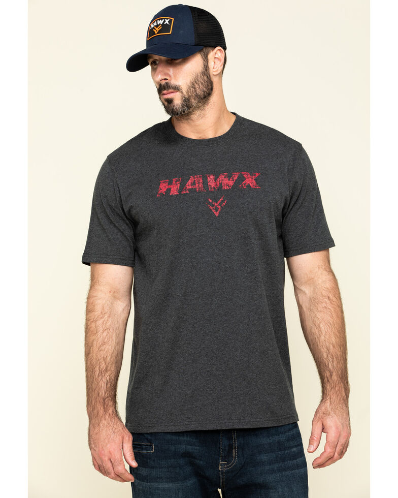Hawx Men's Grey Back Logo Graphic Work T-Shirt , Charcoal, hi-res