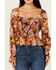 Image #3 - En Creme Women's Floral Print Shirred Long Sleeve Top, Multi, hi-res