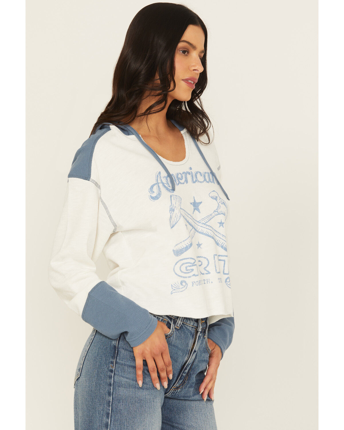 Image #2 - Cleo + Wolf Women's Emily American Blues Knit Hooded Shirt, Sand, hi-res