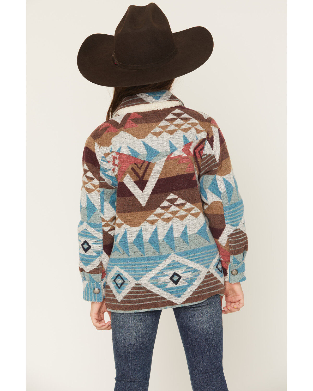 Image #4 - Shyanne Girls' Iris Reversible Southwestern Print Shacket, Turquoise, hi-res