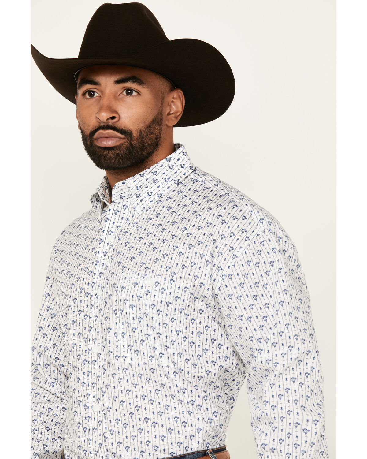 Image #2 - George Strait by Wrangler Men's Floral Striped Long Sleeve Button-Down Stretch Western Shirt, White, hi-res