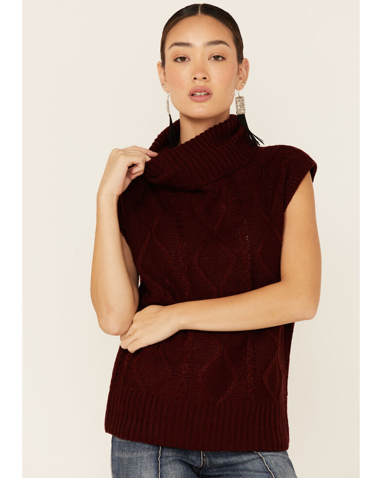 Lush Women's Sleeveless Turtleneck Sweater, Burgundy, hi-res
