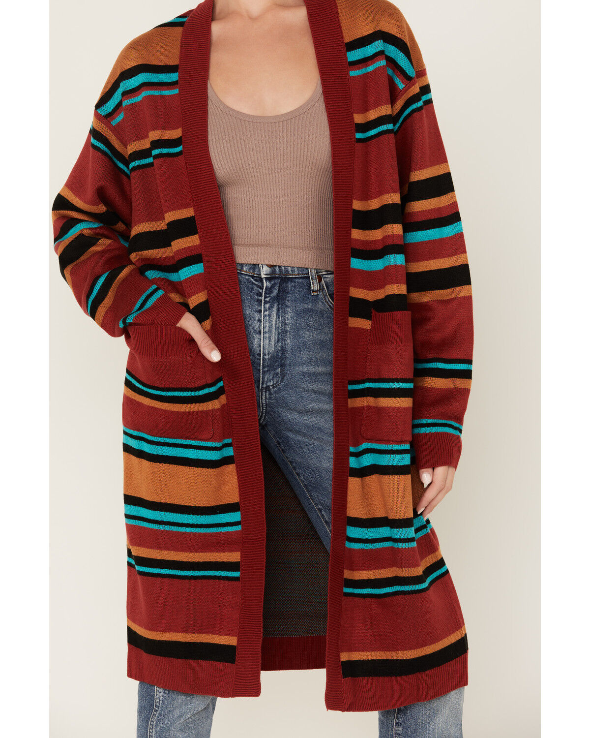 Image #3 - Wrangler Women's Southwestern Stripe Print Duster, Rust Copper, hi-res