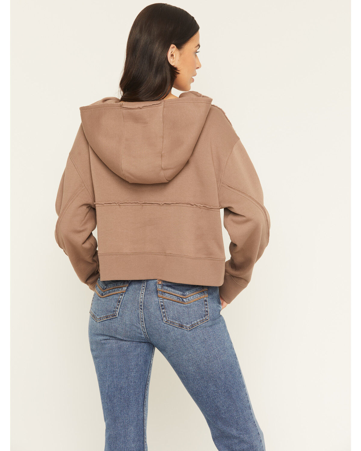 Image #4 - Cleo + Wolf Women's Solid Grommet Cropped Hoodie, Taupe, hi-res