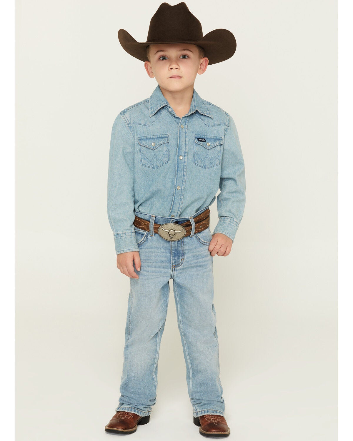 Image #1 - Wrangler Retro Little Boys' Light Wash Cloverdale Slim Bootcut Stretch Denim Jeans, Light Wash, hi-res