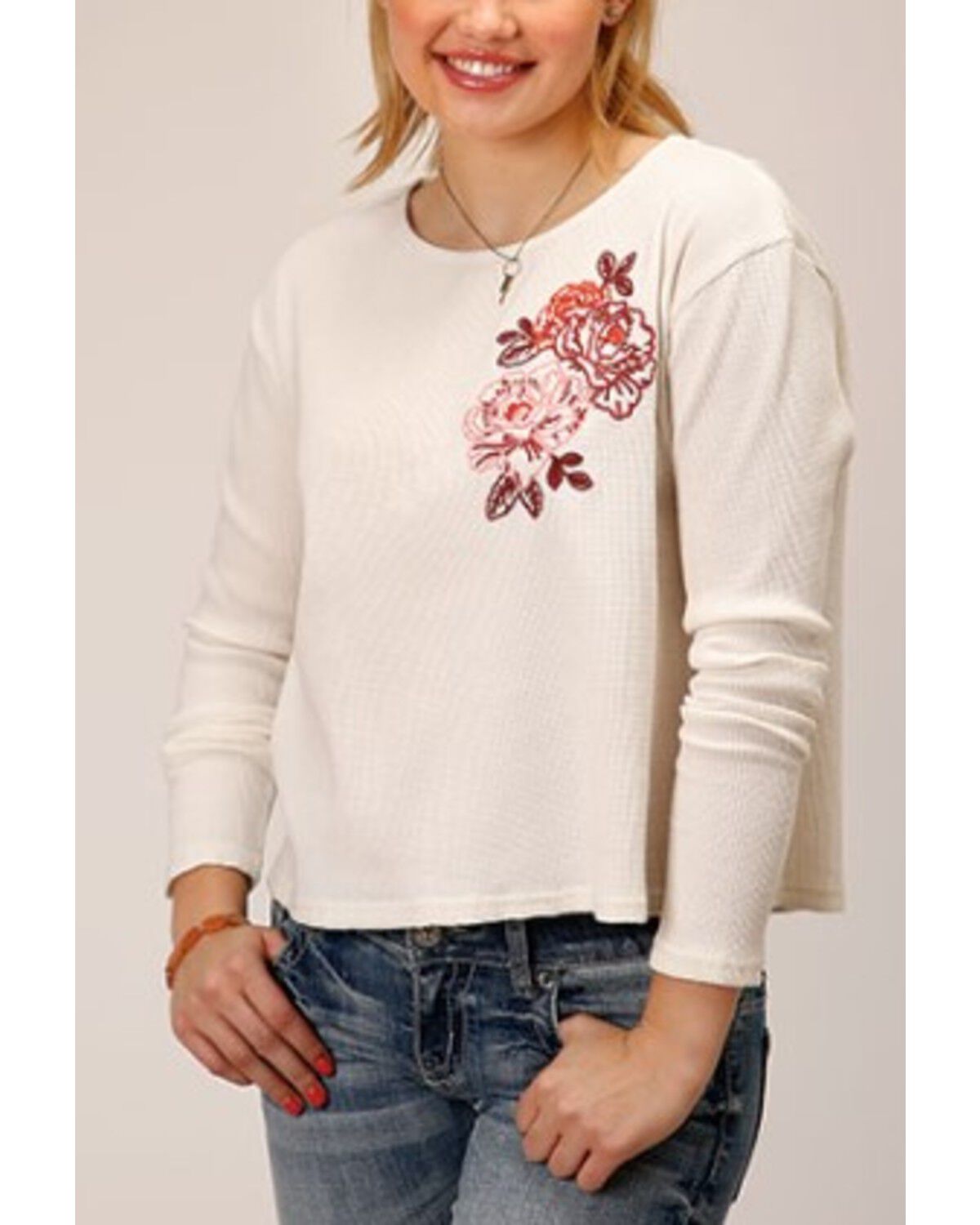 Image #1 - Roper Women's Waffle-Slub Knit Top, Cream, hi-res