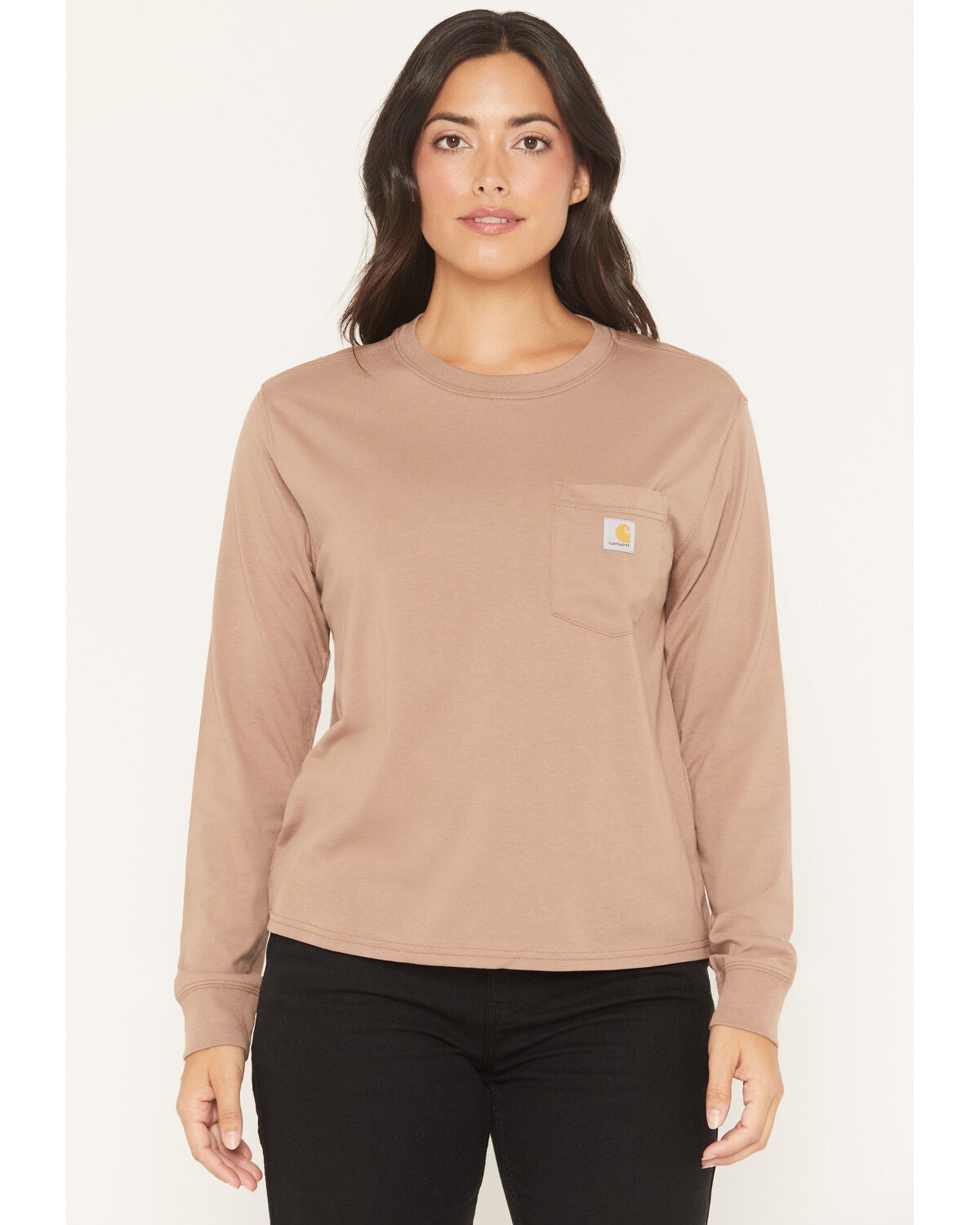 Carhartt Women's Tencel&trade; Fiber Series Loose Fit Long Sleeve Pocket Tee, Tan, hi-res