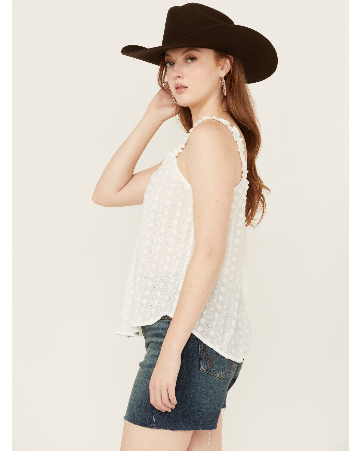 Image #2 - Eyeshadow Women's Eyelet Tank Top, White, hi-res