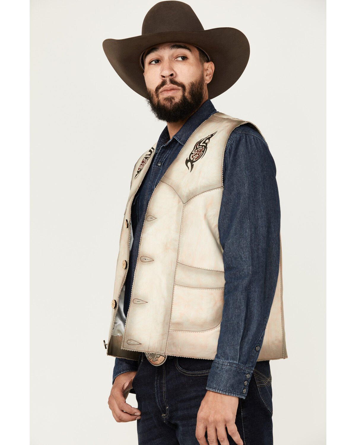 Image #2 - Kobler Leather Men's Eagle Leather Vest, Cream, hi-res