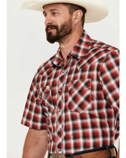 Image #2 - Wrangler Retro Men's Plaid Print Short Sleeve Snap Western Shirt, Red, hi-res