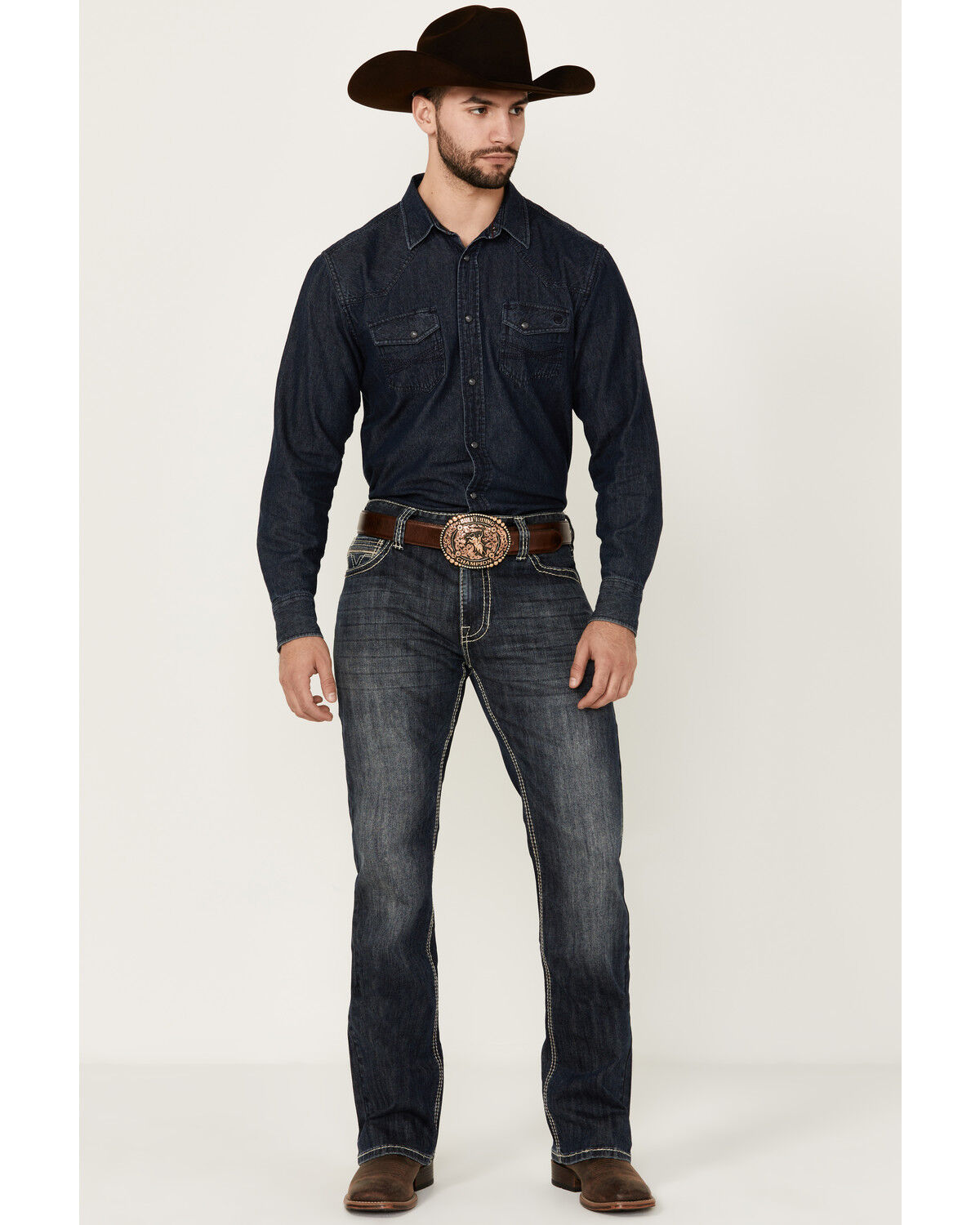 Image #1 - Rock & Roll Denim Men's Boot Barn Exclusive Double Barrel Medium Wash Relaxed Bootcut Stretch Denim Jeans, Medium Wash, hi-res