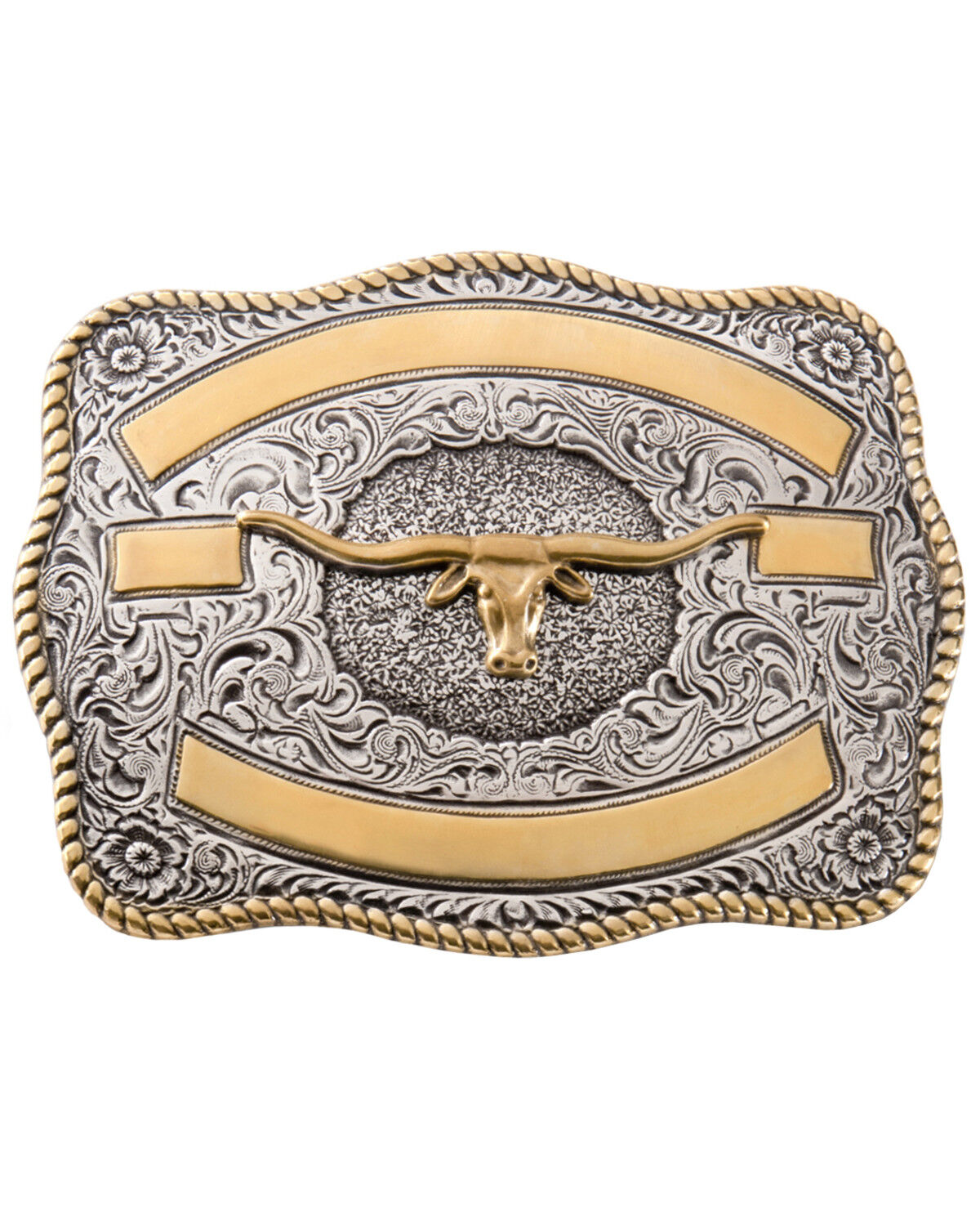 Image #1 - Nocona Men's Two-tone Longhorn Belt Buckle, Silver, hi-res