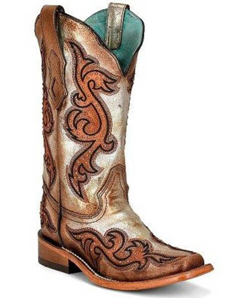 Image #1 - Corral Women's Studded Western Boots - Square Toe, Gold, hi-res