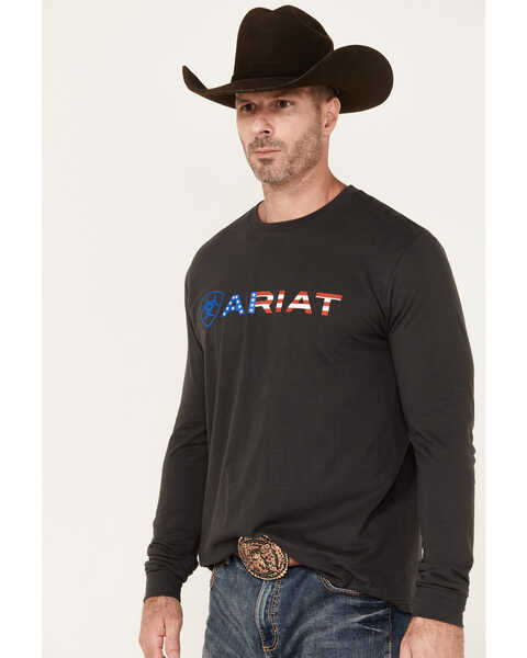 Image #2 - Ariat Men's Boot Barn Exclusive Americana Logo Long Sleeve Graphic T-Shirt , Black, hi-res