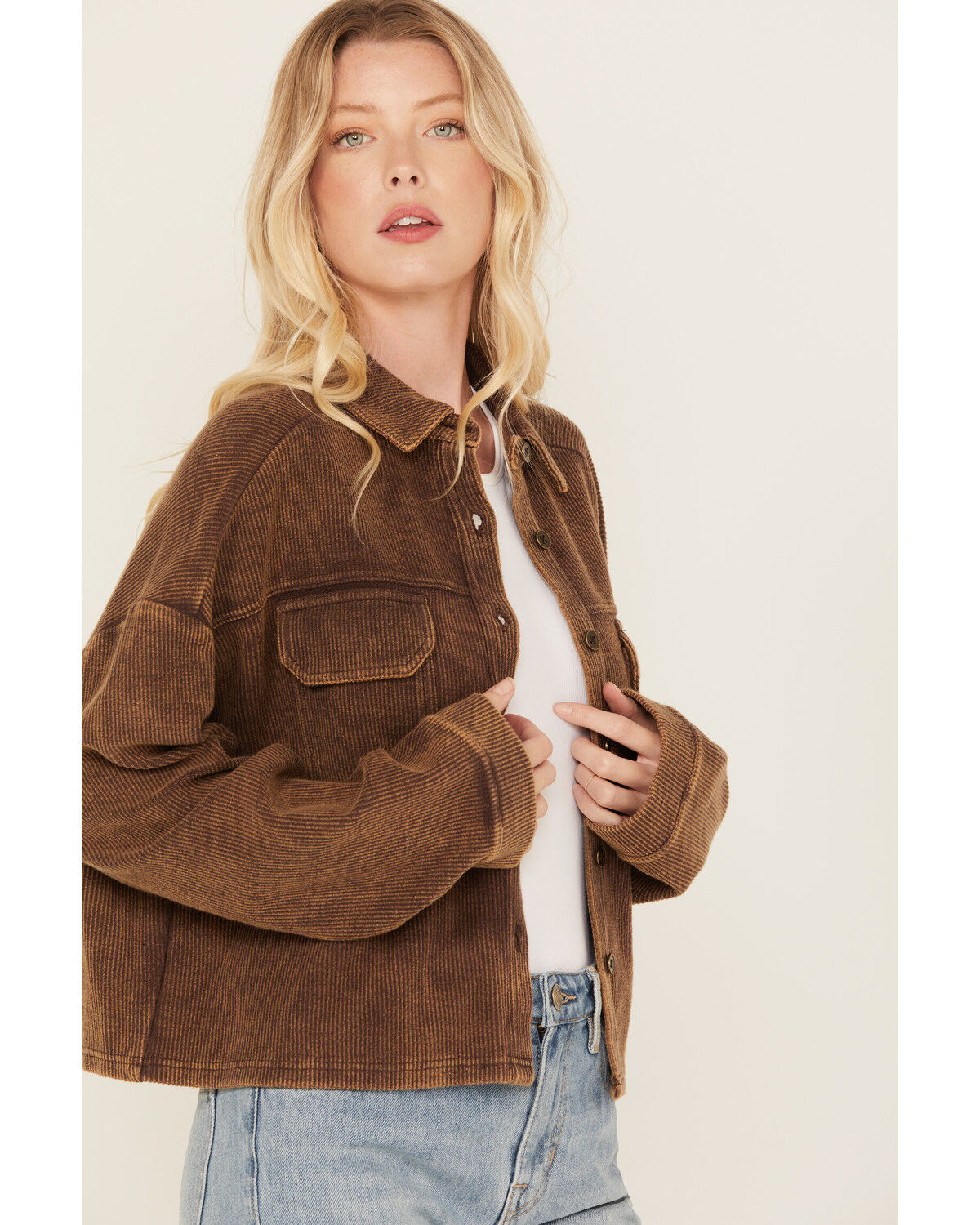 Image #2 - Rock & Roll Denim Women's Corduroy Button-Down Long Sleeve Shirt, Brown, hi-res