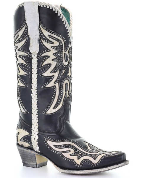 Corral Women's Black & White Inlay Western Boots - Snip Toe, Black, hi-res