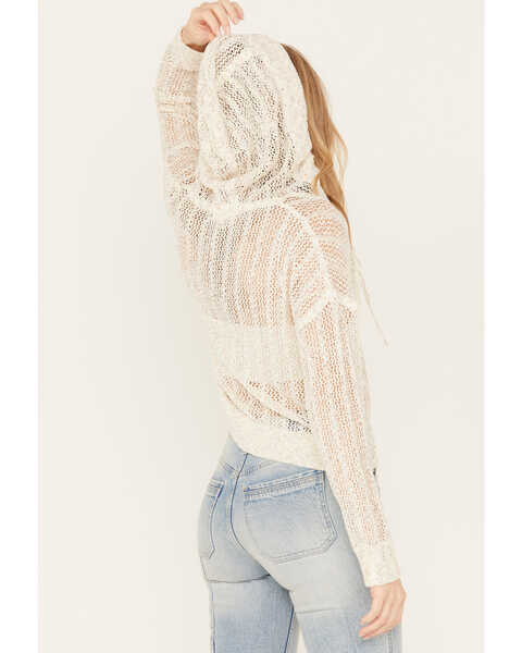 Image #4 - Cleo + Wolf Women's Blythe Deep V Weave Hooded Pullover , Cream, hi-res
