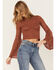 Image #1 - Shyanne Women's Crochet Lace Bell Sleeve Sweater , Brown, hi-res