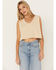 Image #1 - B Blue B Women's Cropped Rhinestone Tank Top, Tan, hi-res