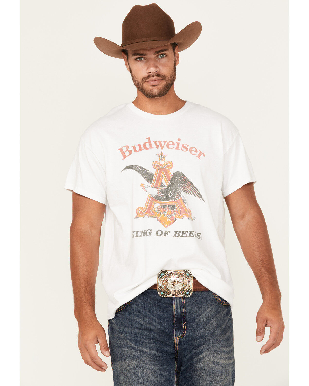 Image #1 - Budweiser Men's King Of Beers Logo Short Sleeve Graphic T-Shirt, Off White, hi-res