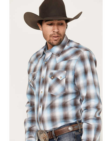 Image #2 - Wrangler Retro Men's Plaid Print Long Sleeve Snap Western Shirt, Brown, hi-res