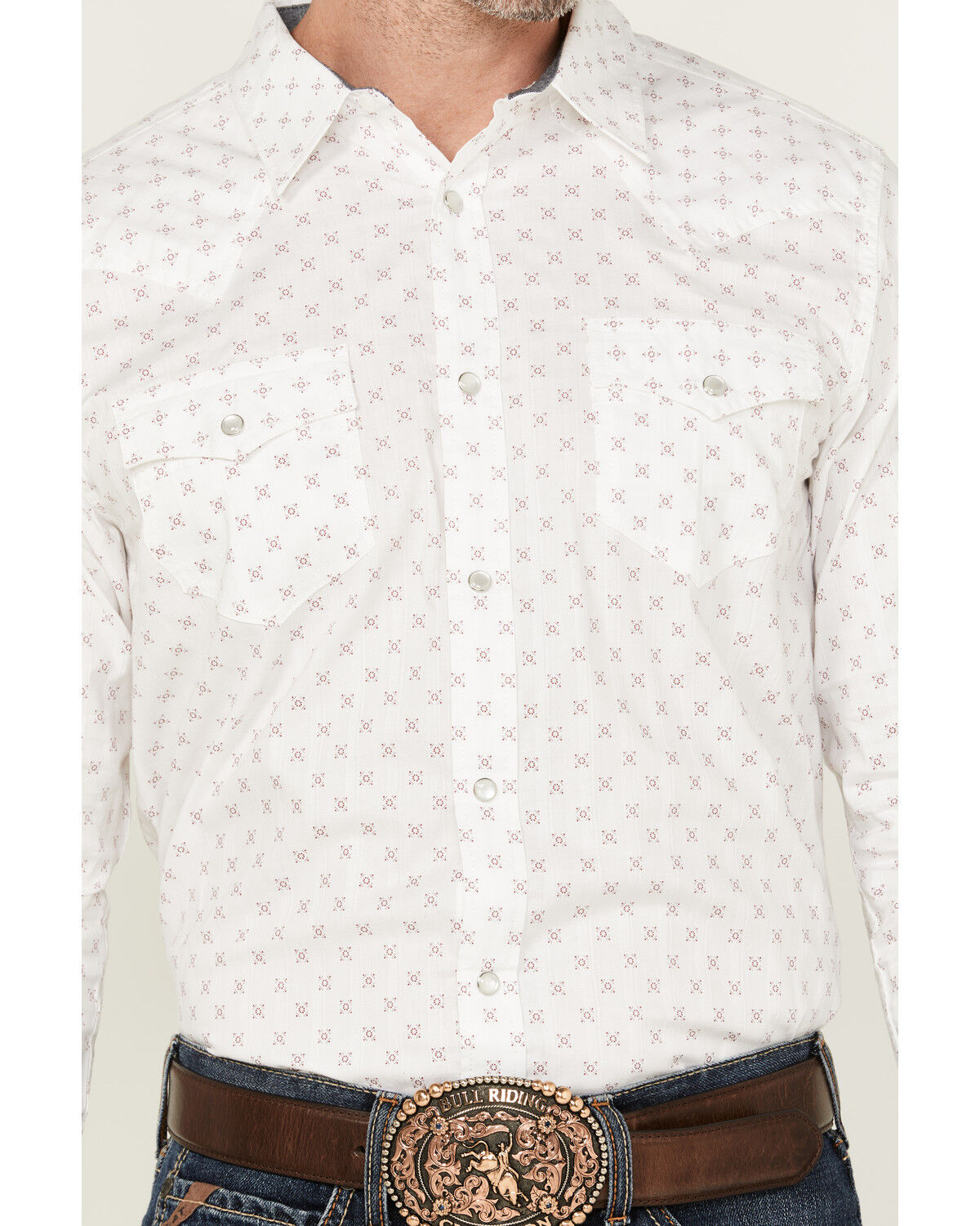 Image #3 - Cody James Men's North Star Jacquard Geo Print Long Sleeve Pearl Snap Western Shirt, Ivory, hi-res