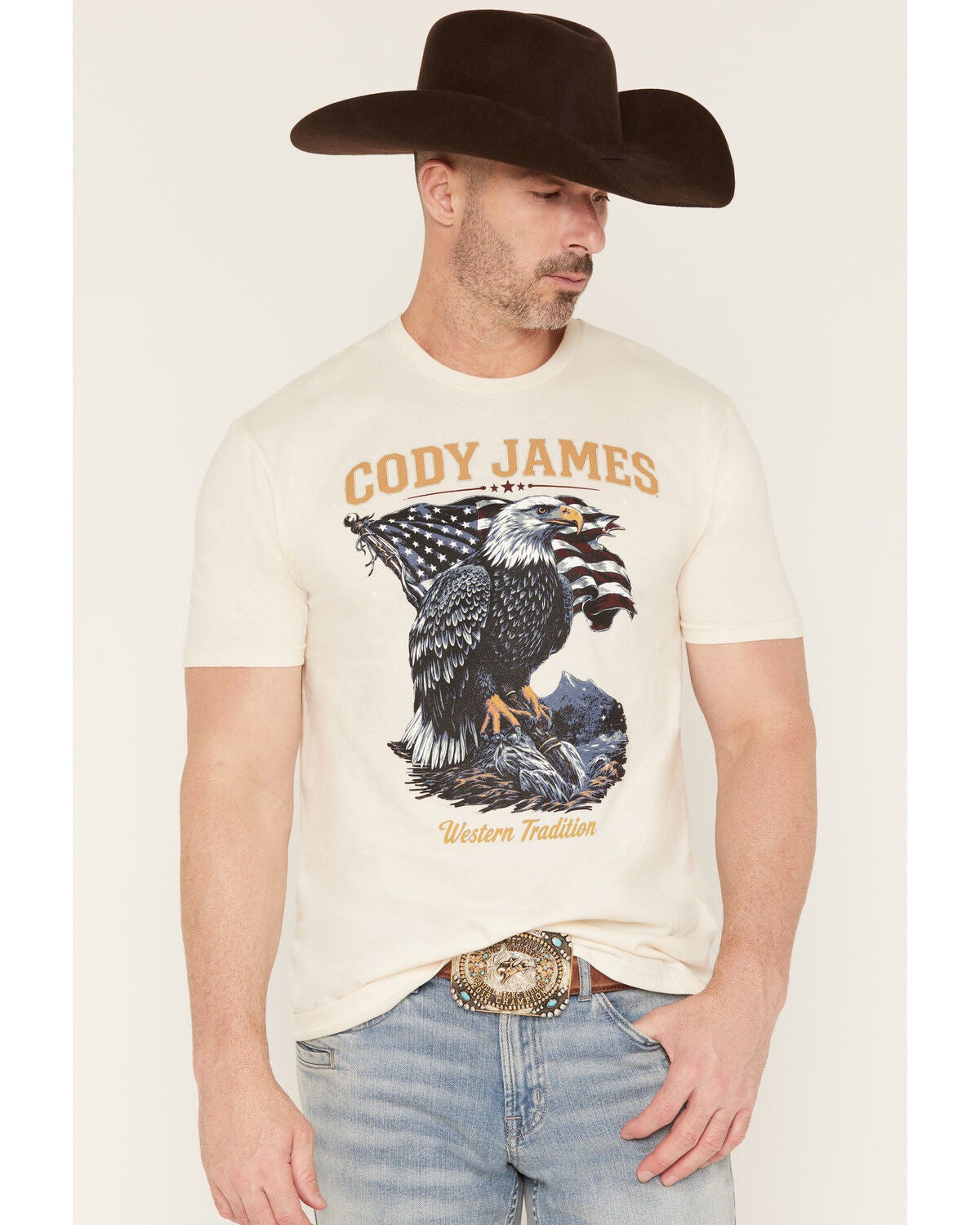 Image #1 - Cody James Men's Eaglestands Patriotic Short Sleeve Graphic T-Shirt, Natural, hi-res