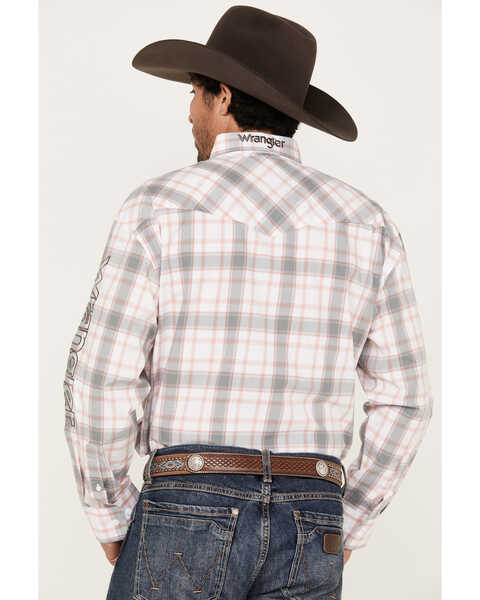Image #4 - Wrangler Men's Logo Plaid Print Long Sleeve Button-Down Western Shirt, White, hi-res