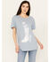 Image #1 - Wrangler Women's Flower Boot Short Sleeve Graphic Tee, Blue, hi-res