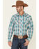 Roper Men's Juniper Dobby Large Plaid Long Sleeve Pearl Snap Western Shirt , Blue, hi-res