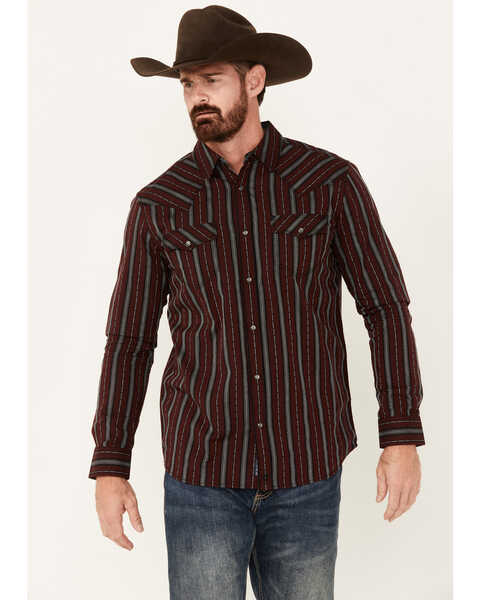 Moonshine Spirit Men's Striped Print Long Sleeve Snap Western Shirt, Purple, hi-res