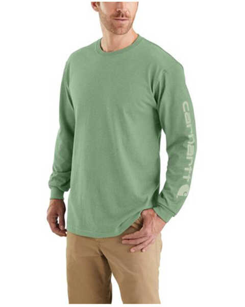 Image #1 - Carhartt Men's Loose Fit Heavyweight Long Sleeve Logo Graphic T-Shirt , Loden, hi-res