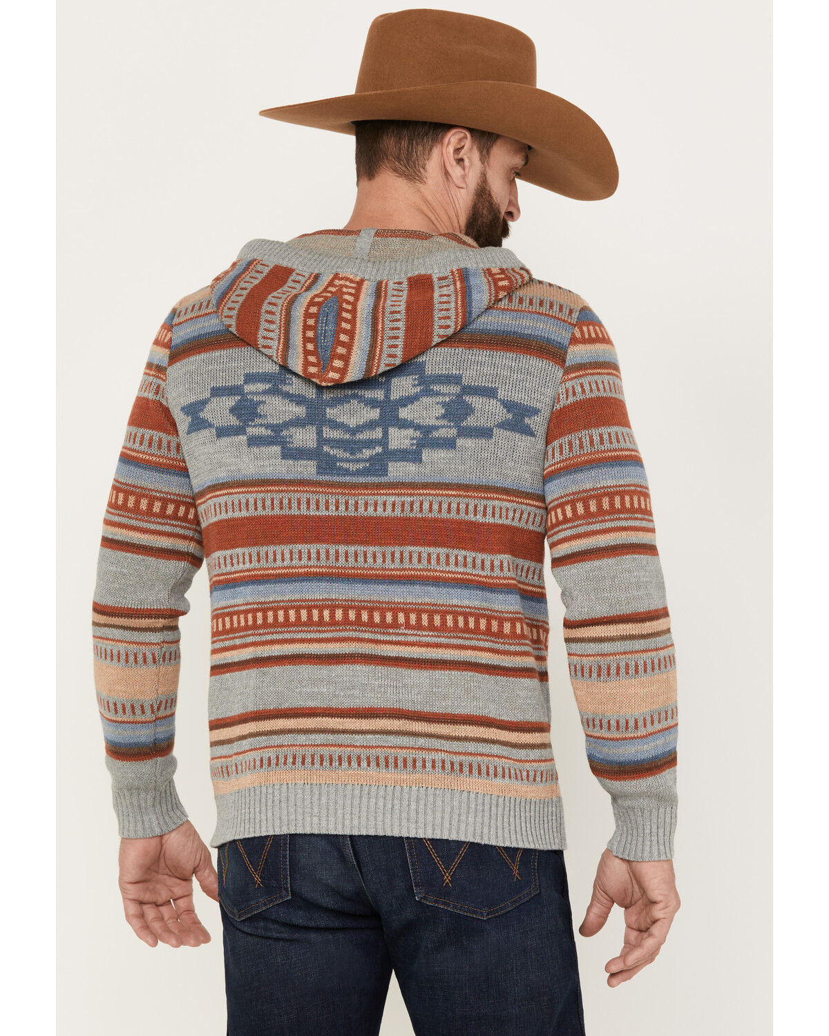 Image #4 - Pendleton Men's Medallion Striped Hooded Pullover, Grey, hi-res