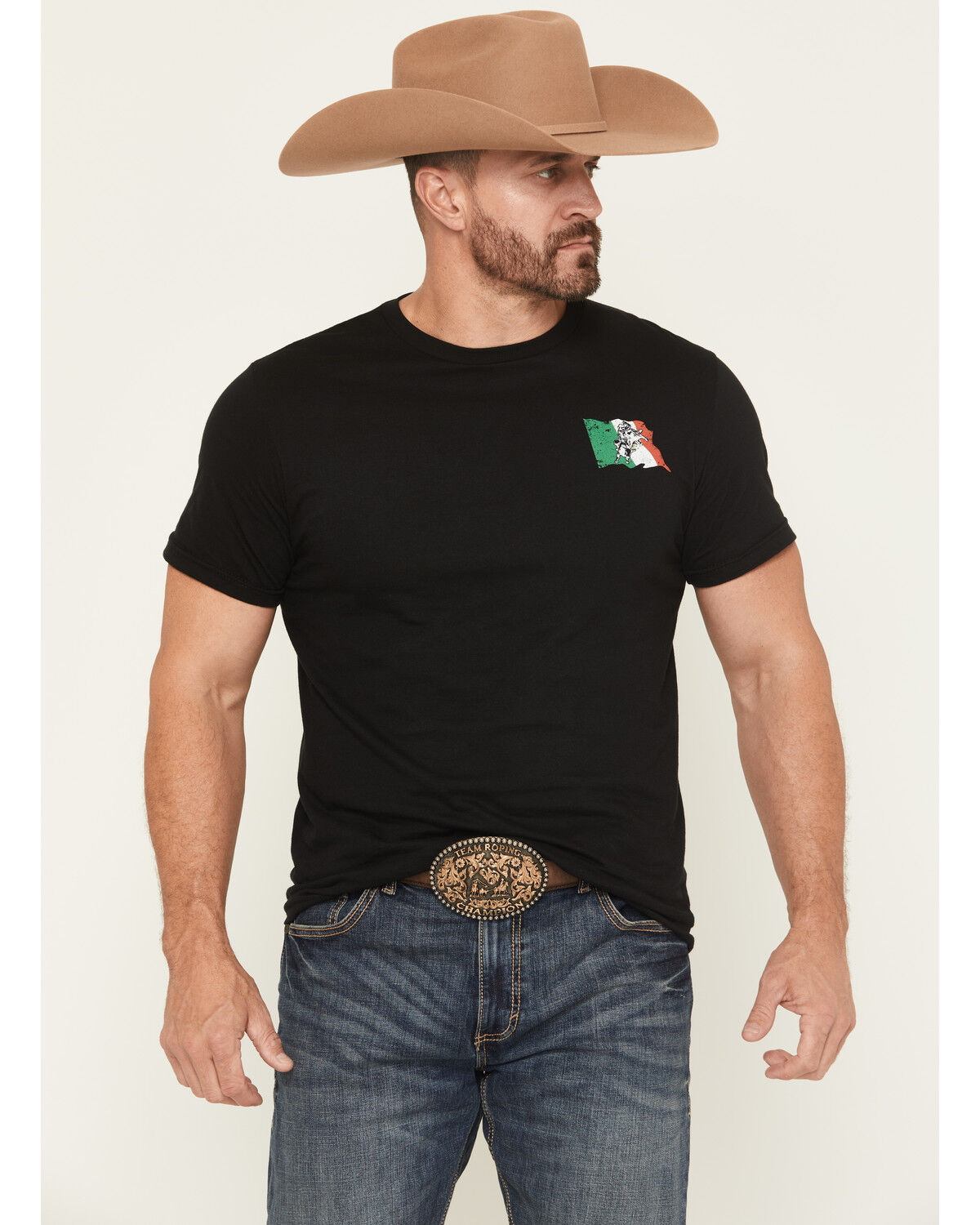 Image #2 - Cowboy Hardware Men's Bull Mexican Flag Short Sleeve Graphic T-Shirt, Black, hi-res