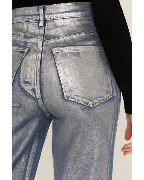 Image #4 - Vibrant Denim Women's Medium Wash Metallic Wide Leg Denim Jeans , Medium Wash, hi-res