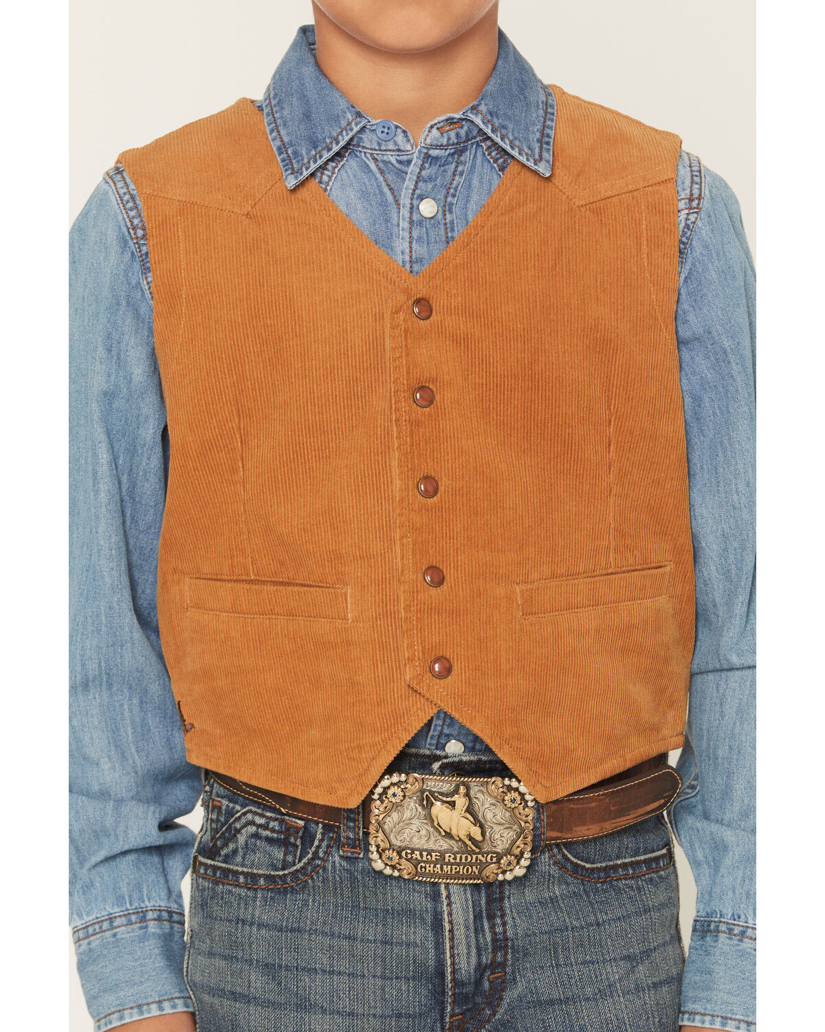 Image #3 - Cody James Boys' William Corduroy Western Vest, Tan, hi-res